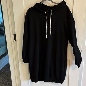 Black Hoodie Dress with Drawstring Hood
